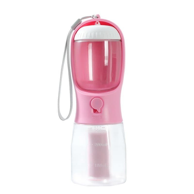 Dog Water Cup Drinking Food Garbage Bag Three-in-one Portable Small Multi-functional Pet Cups Pets Supplies - Cherry Blossom Pink, 300ml Garbage Bag