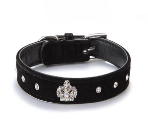 Comfortable Velvet Cloth Collar Diamond Crown Pet Supplies - Black, M1.3x35cm