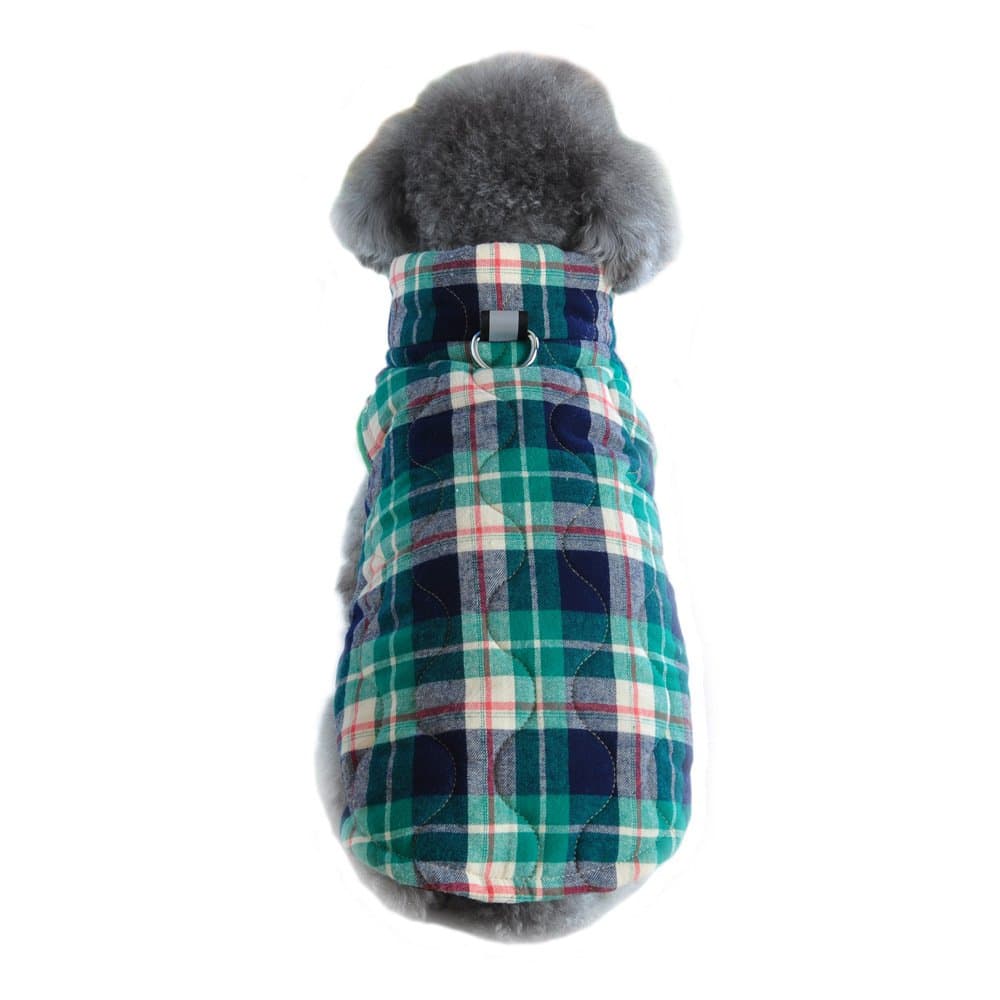 Winter Pet Dog Clothes Heavy Cotton Pet Clothes Jacket Plaid Zipper Down Jacket Pets Supplies - Green, 2XL